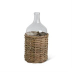 Lg Clear Glass Bottles in Rattan