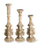 Sm Distressed Wood Ornate Candleholders