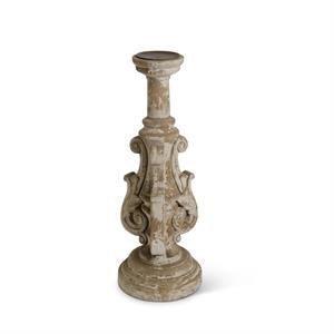 Sm Distressed Wood Ornate Candleholders