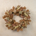 24" Beige Mixed Leaf & Pumpkin Wreath