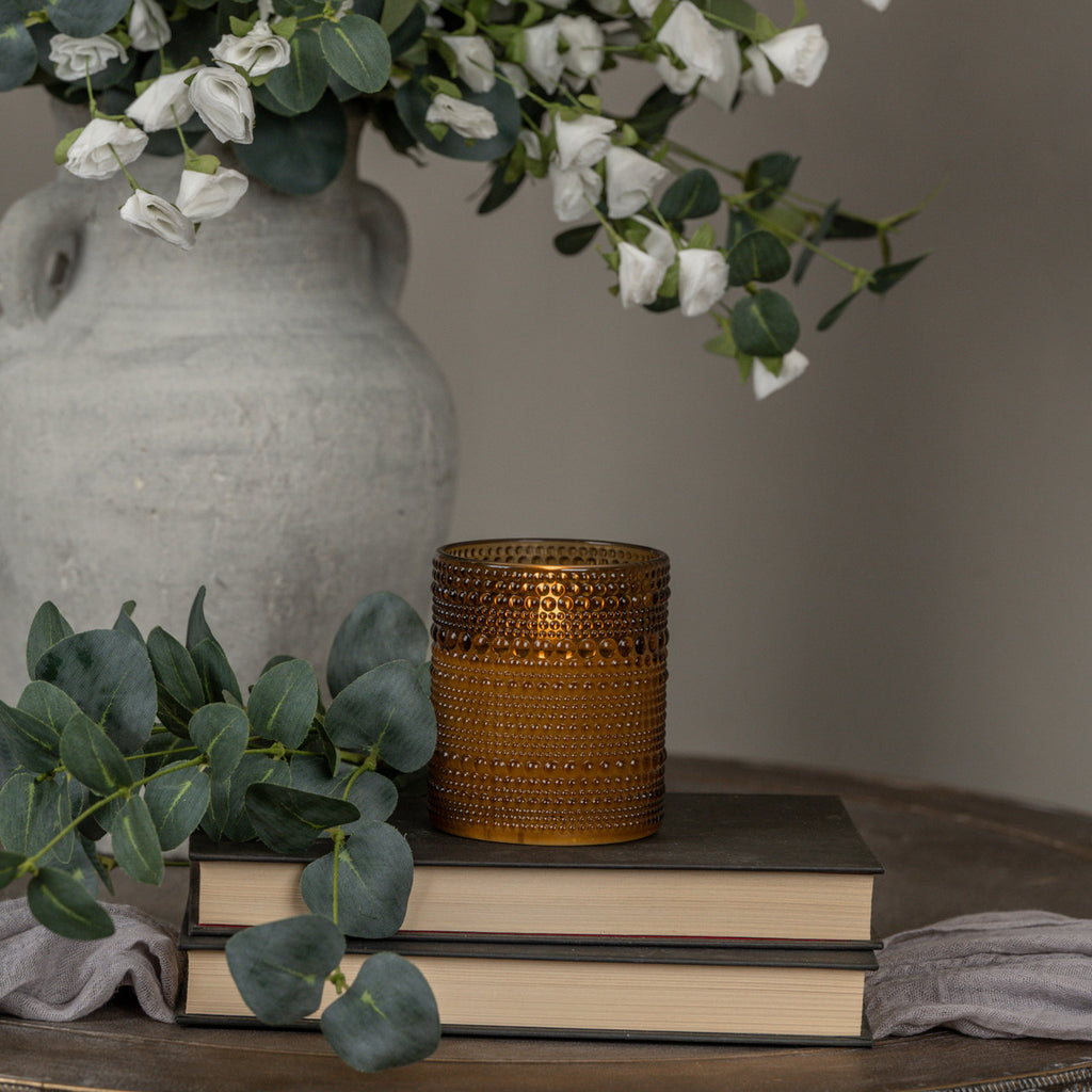 4" Amber Dotted Glass Candle