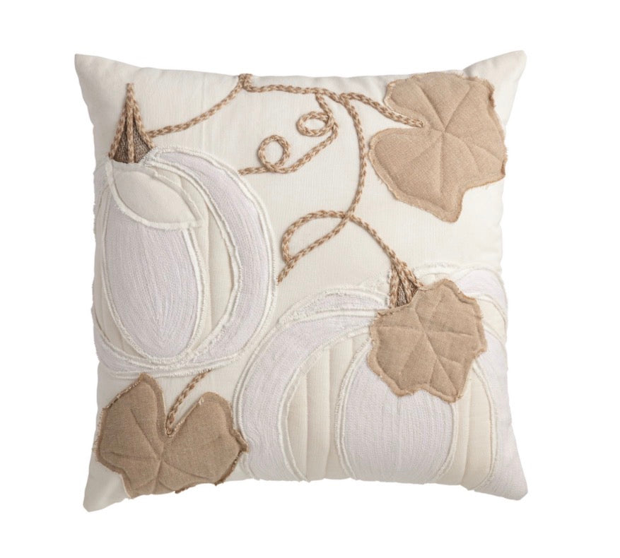 Square White Pumpkin Applique Pillow
