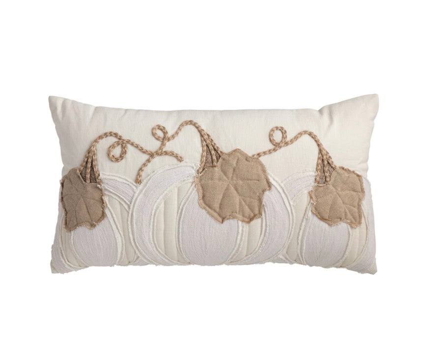 Lumbar White Pumpkin Applique Pillow