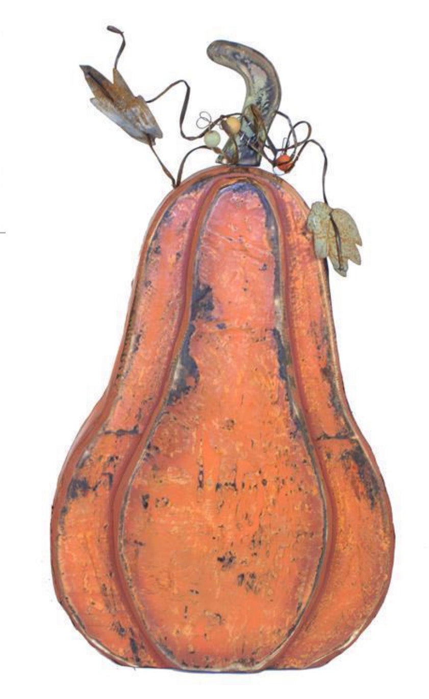 30" Wood Tin Pumpkin Orange & Gr
