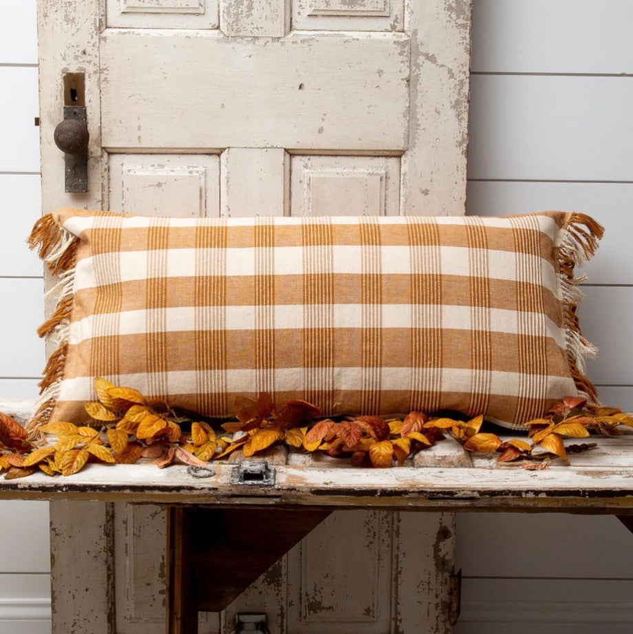 Woven Ochre Plaid Lumbar Pillow