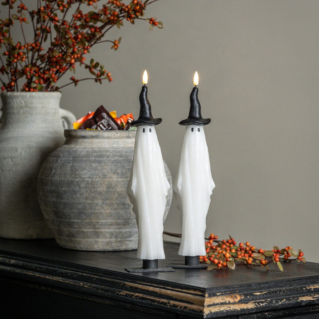 S/2 - 12" Ghost w/ Witch hat Taper Candle