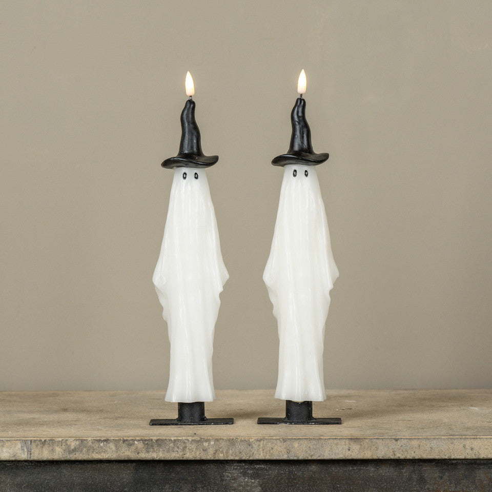 S/2 - 12" Ghost w/ Witch hat Taper Candle