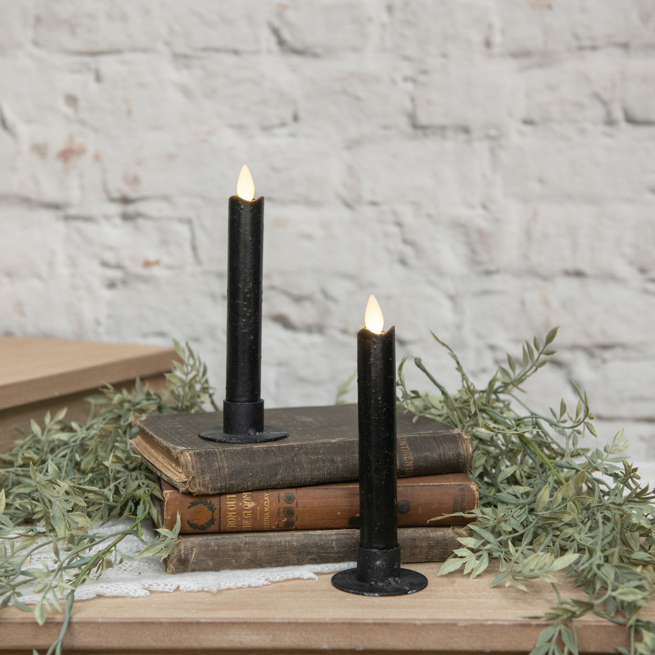 S/2 - 6.75" Flame Black Taper Candle