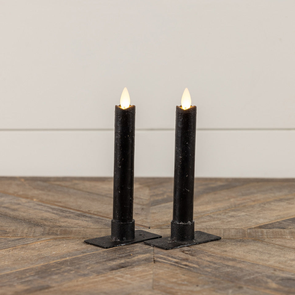 S/2 - 6.75" Flame Black Taper Candle