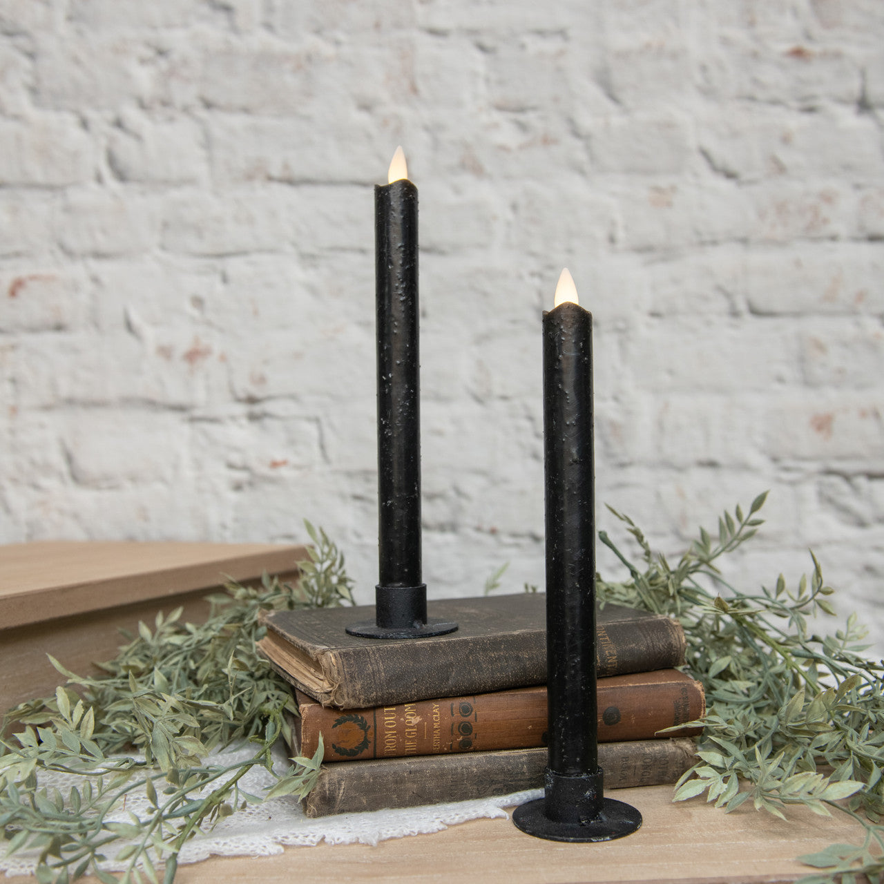 S/2 - 9.5" Flame Black Taper Candle