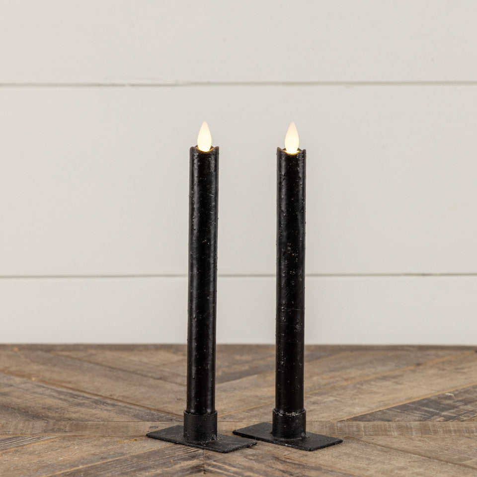 S/2 - 9.5" Flame Black Taper Candle
