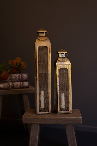 Sm Antique Brass Taper Candle Lanterns