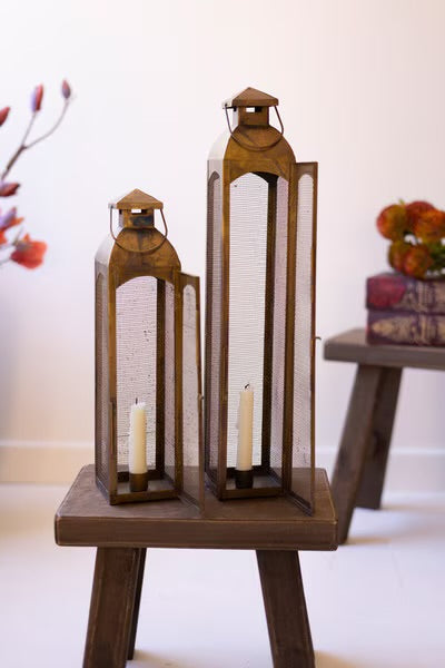 Sm Antique Brass Taper Candle Lanterns