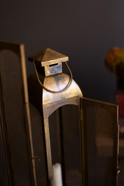 Sm Antique Brass Taper Candle Lanterns