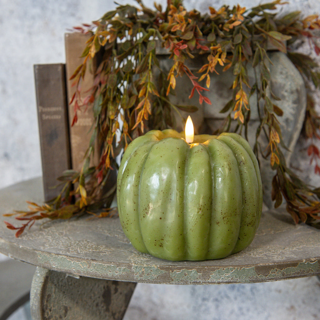 4.5" Green 3D Flame Pumpkin Candle
