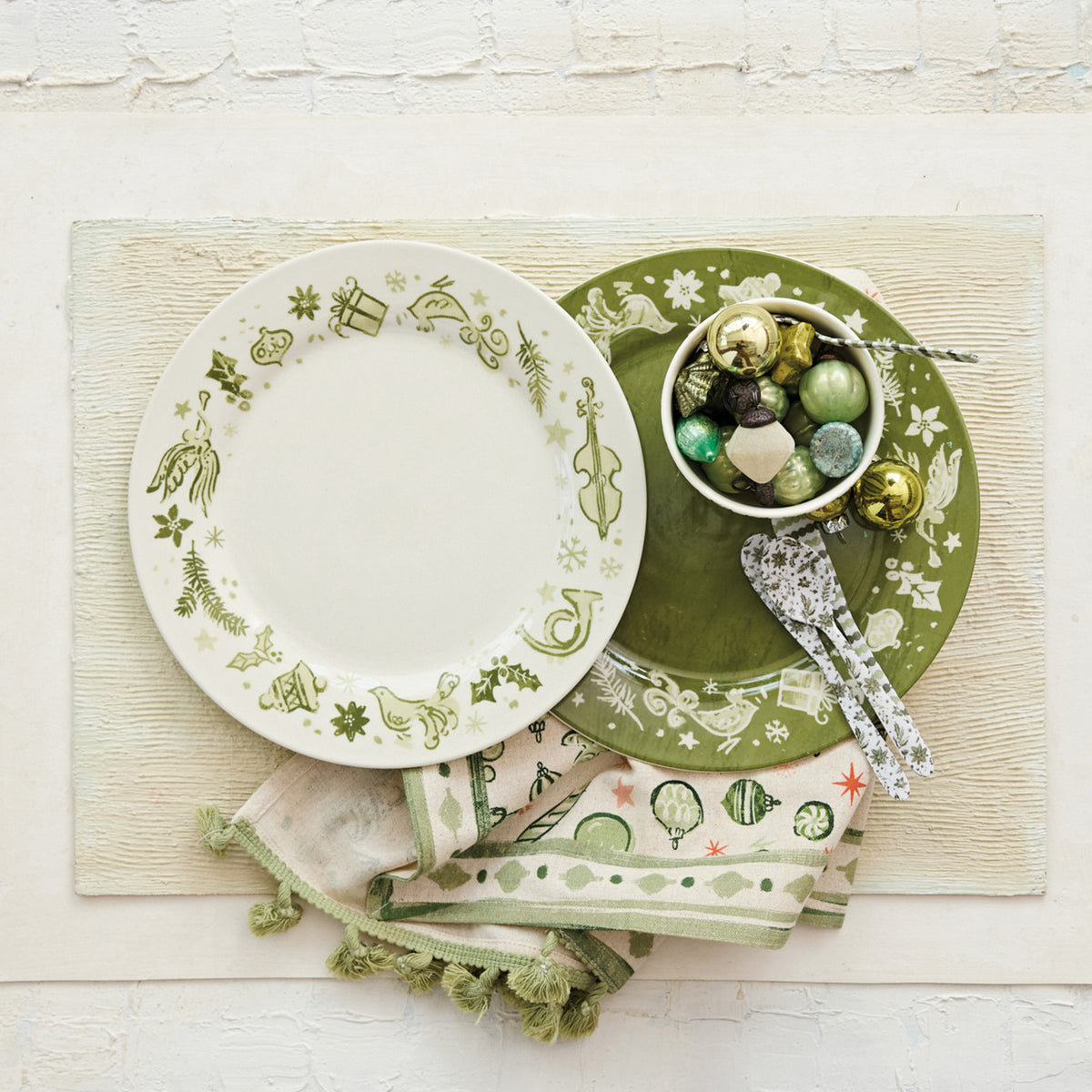 Green Stoneware Plate w/ Holiday Design