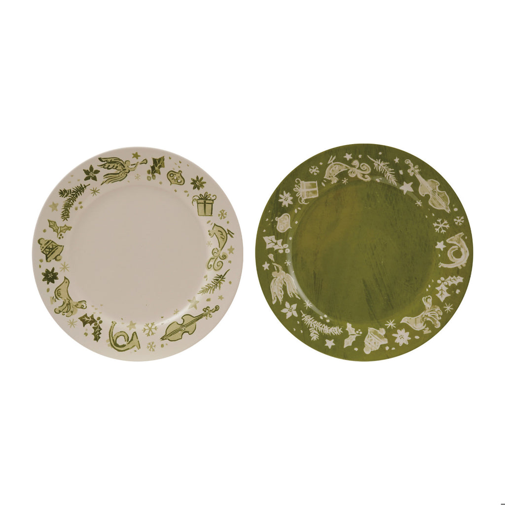 Green Stoneware Plate w/ Holiday Design