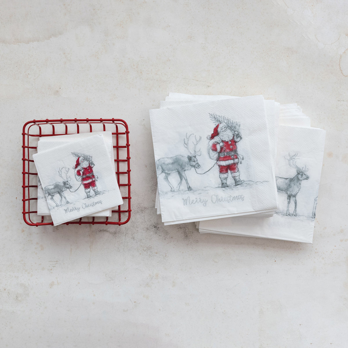Paper Napkins w/ Santa Leading Reindeer