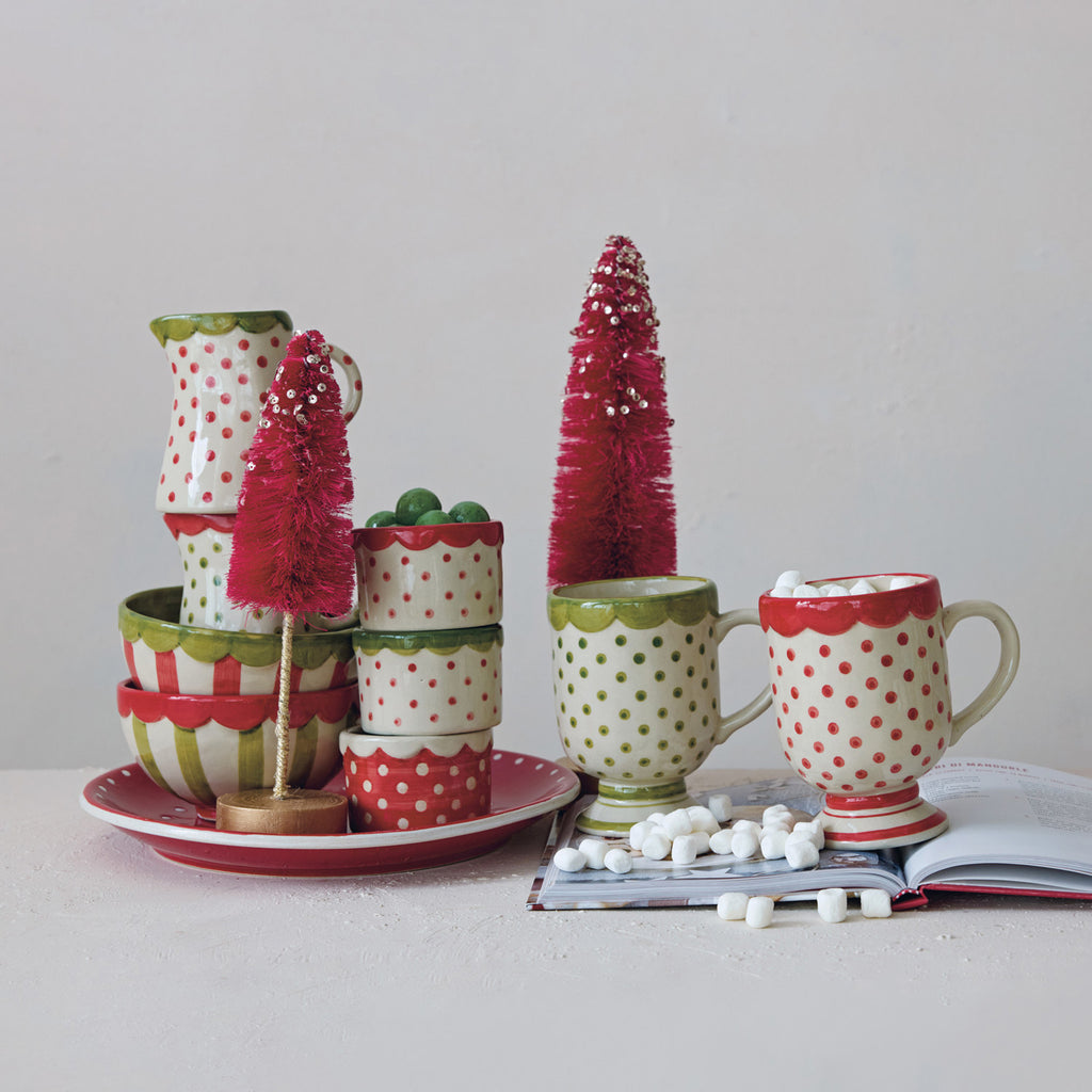 Stoneware Footed Mug W/ Polka Dots