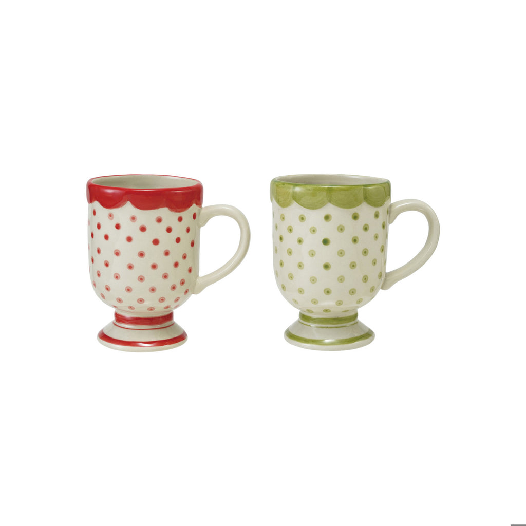 Stoneware Footed Mug W/ Polka Dots