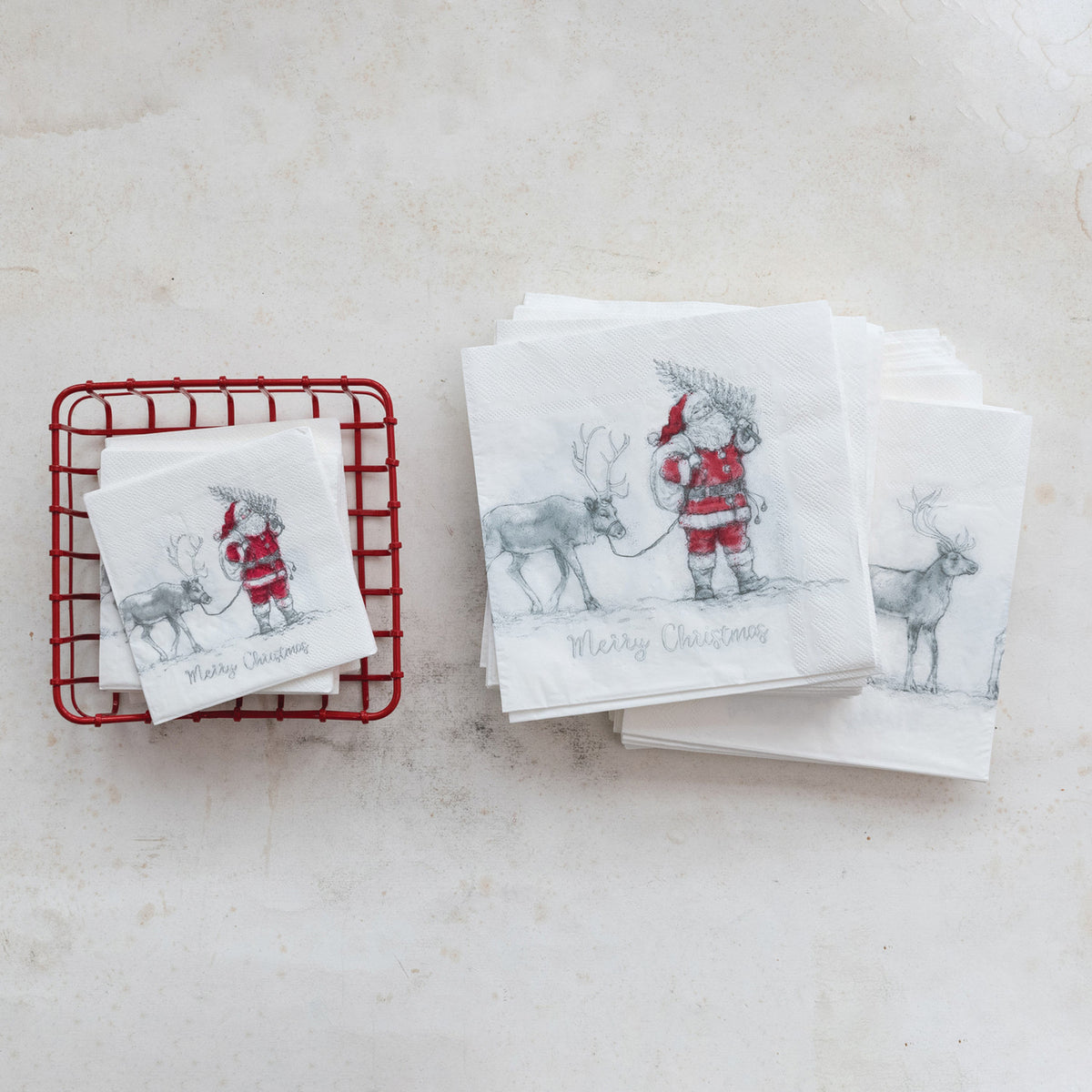 Paper Cocktail Napkins w/ Santa Leading Reindeer