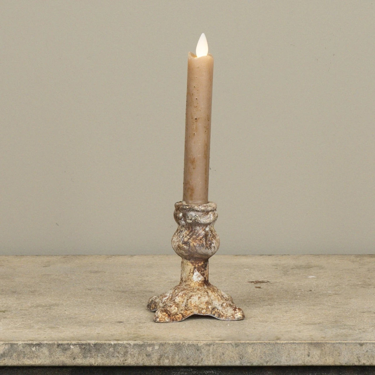 Aged Footed Taper Candle Holder