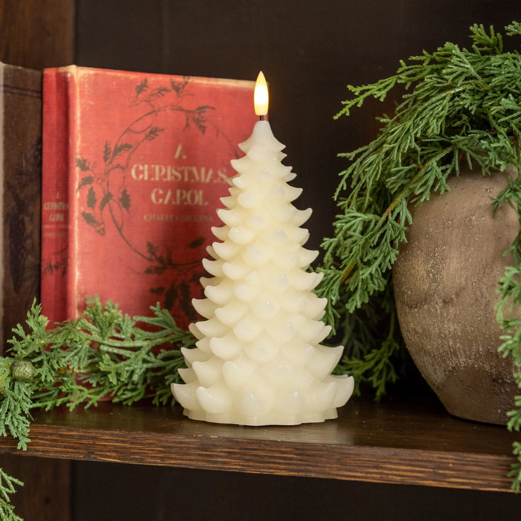 7" White 3D Flame Balsam Tree Candle