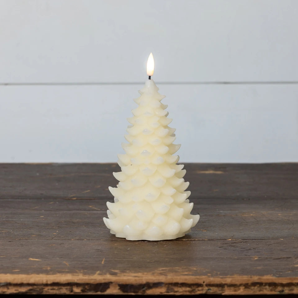 7" White 3D Flame Balsam Tree Candle