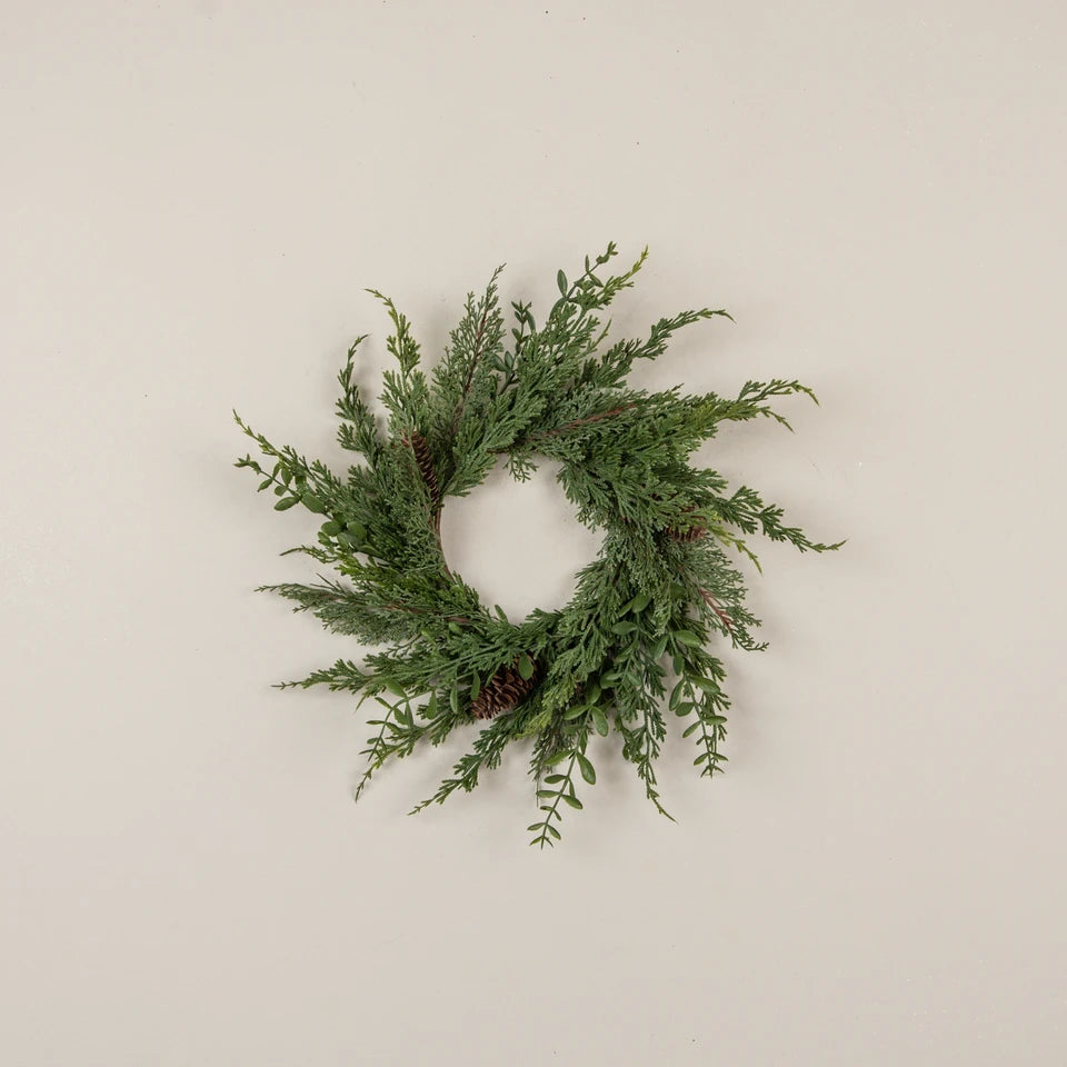 16" Cypress & Ruscus Candle Ring