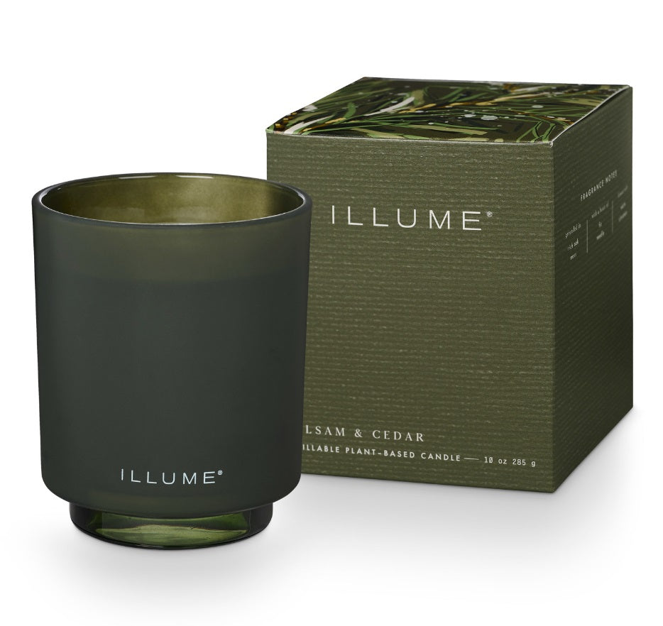 Balsam Cedar Refillable Boxed Green Glass Candle