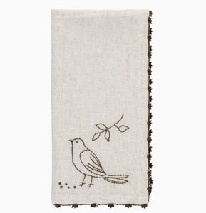 Bird Embroidered Dinner Napkin