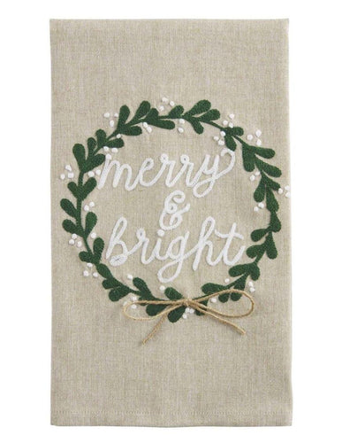 Merry Bright Embroidered Towel