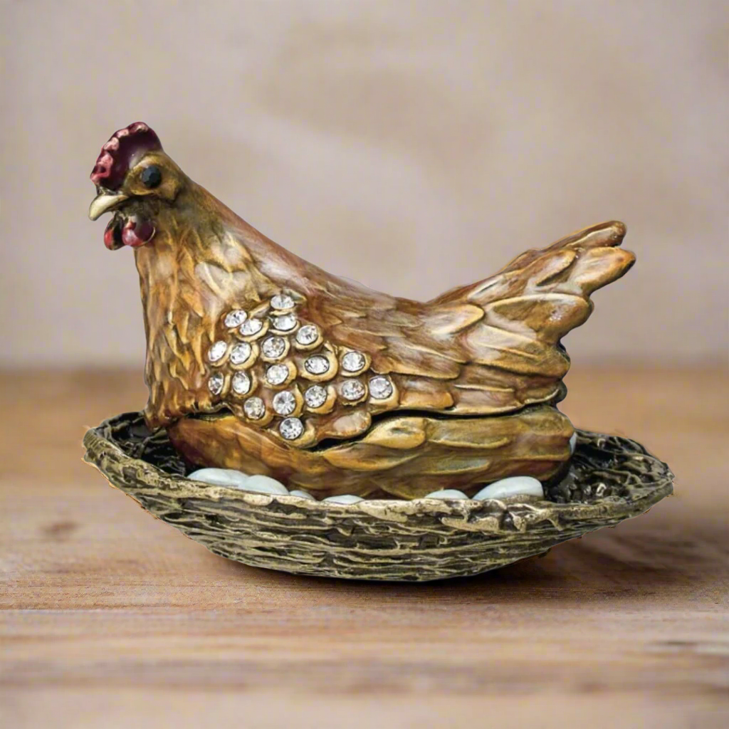 Metal Hen On Nest Trinket Box