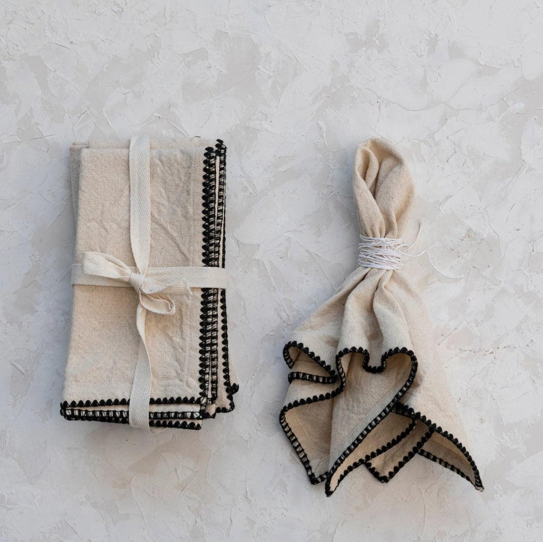 Natural & Black Napkins Set 4