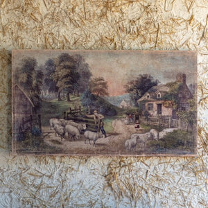 Sheep By The Cottage Aged Gallery Wrapped Print