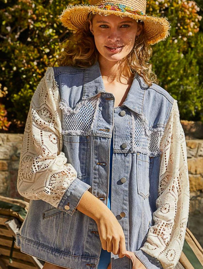 Oversized Patch Denim Jacket Small