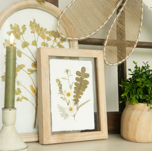 Pressed White Flower with Natural Frame