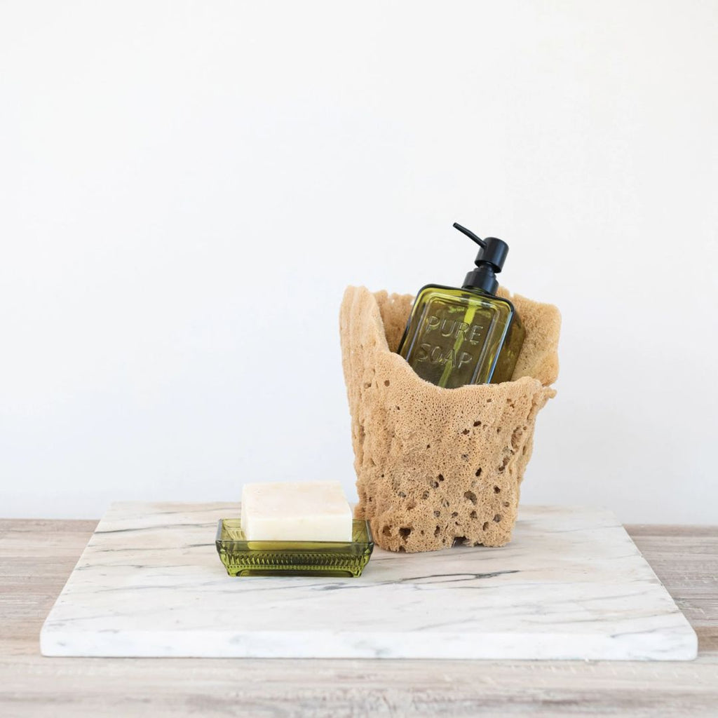 Pressed Glass Soap Dispenser – Olive Green