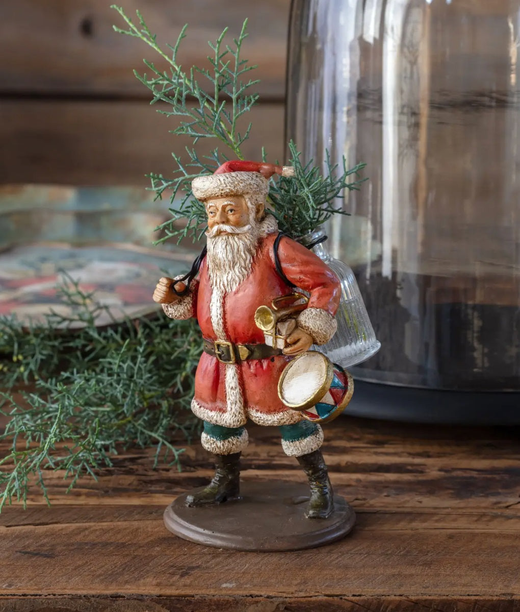 Santa Bearing Gifts with Glass Flower Holder