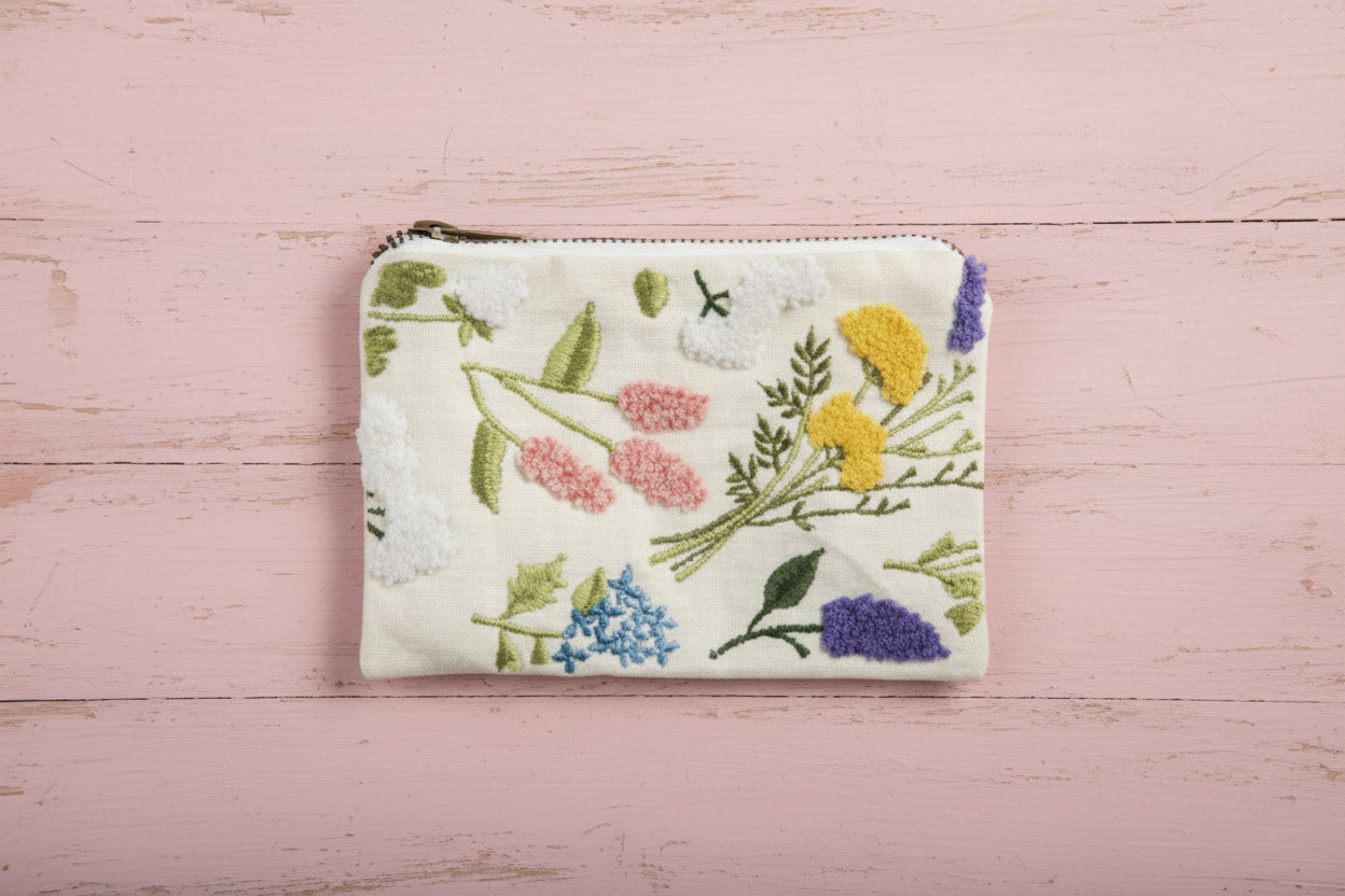 Tossed Emb. Flower Zipper Pouch