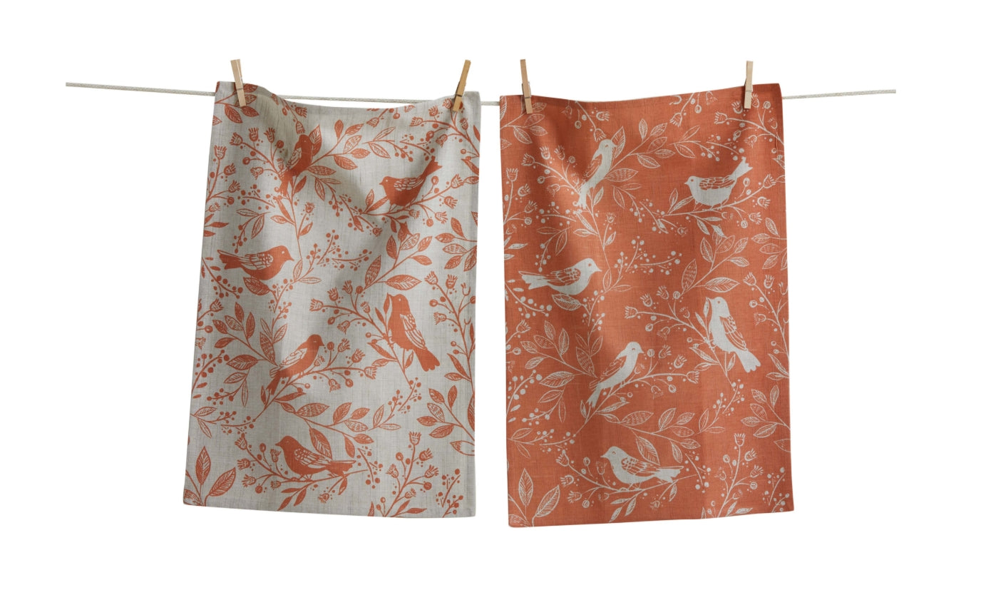 Canyon Print Birds & Vines Dishtowel S/2 Melon