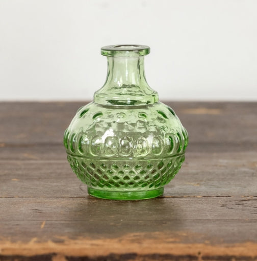 5" Green Dotted Glass Bud Vase