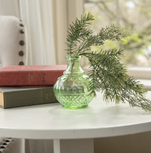 5" Green Dotted Glass Bud Vase