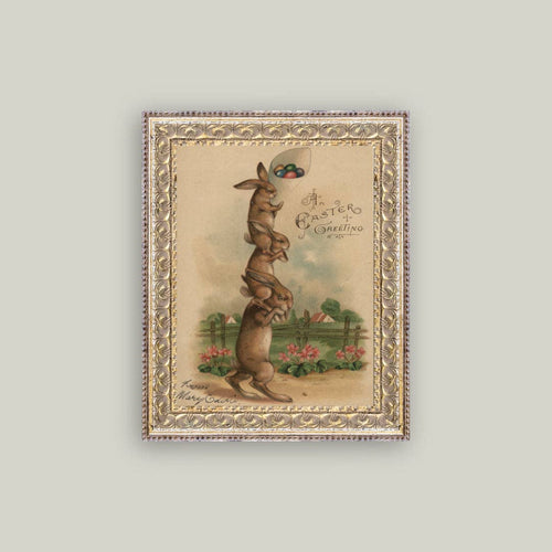 Stack of Three Bunnies Framed Antique Art - 8