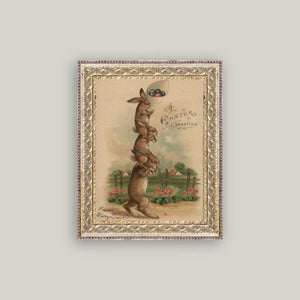 Stack of Three Bunnies Framed Antique Art - 8" x 10"
