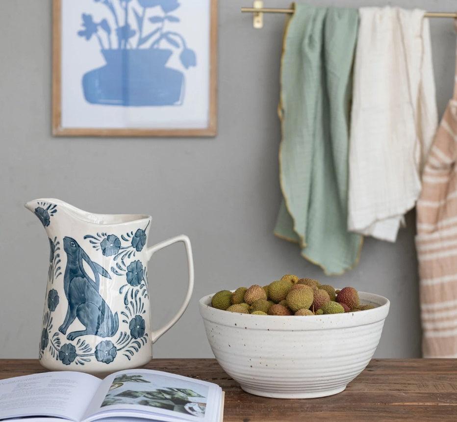 Hand Painted Pitcher with Rabbit