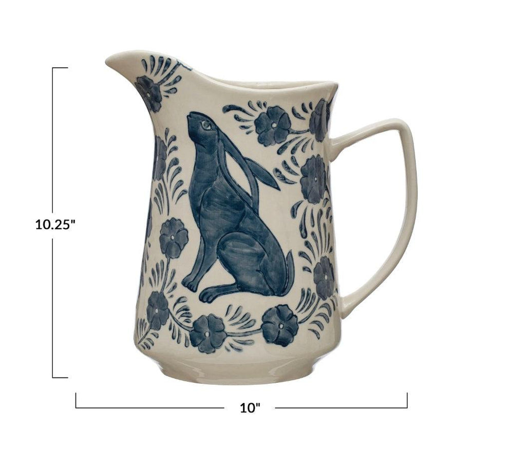 Hand Painted Pitcher with Rabbit