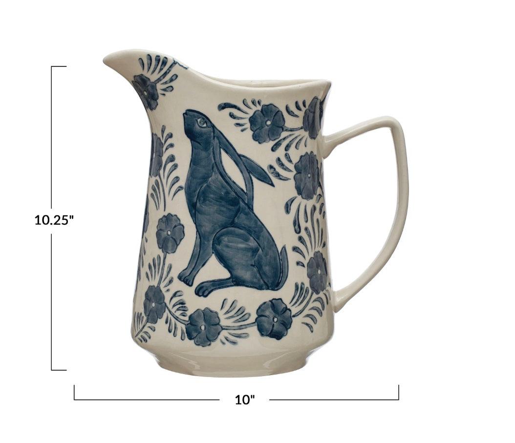 Hand Painted Pitcher with Rabbit