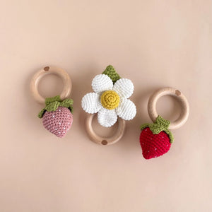 Strawberry Teether & Rattle Toy for Baby - 3 pcs