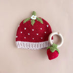 Strawberry Teether & Rattle Toy for Baby with Cotton Crochet & Baby Cap